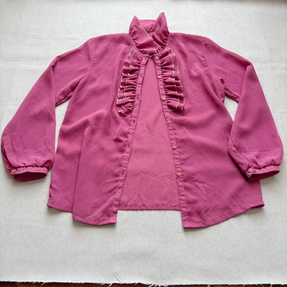 Pink Ruffle Blouse Vintage Sheer Top - Picture 12 of 16